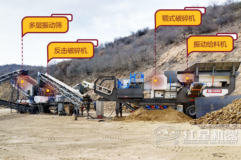 大型移动破碎站生产现场,空间占地小,移动灵活 大型移动破碎站生产现场,空间占地小,移动灵活